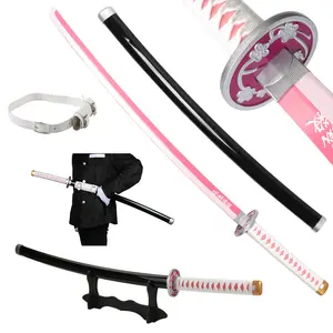 41 inches Anime Bamboo Wooden Dull Blade Demon Slayer Sword Cosplay Kanao Kanawo with Belt & Holder Stand Display for Halloween Role Playing