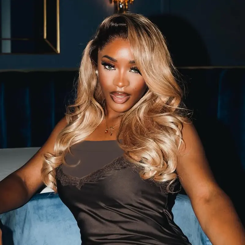 Drawstring Wig 13X6 Lace Frontal Wig Glueless Human Hair Wigs Brown Root Ash Blonde Colored Body Wave Hairstyle Transparent Lace 180% Density Pre-Plucked With Baby Hair Ombre Ash Blonde Soft Human Hair Wig For Women Long 28 30 32 Inches