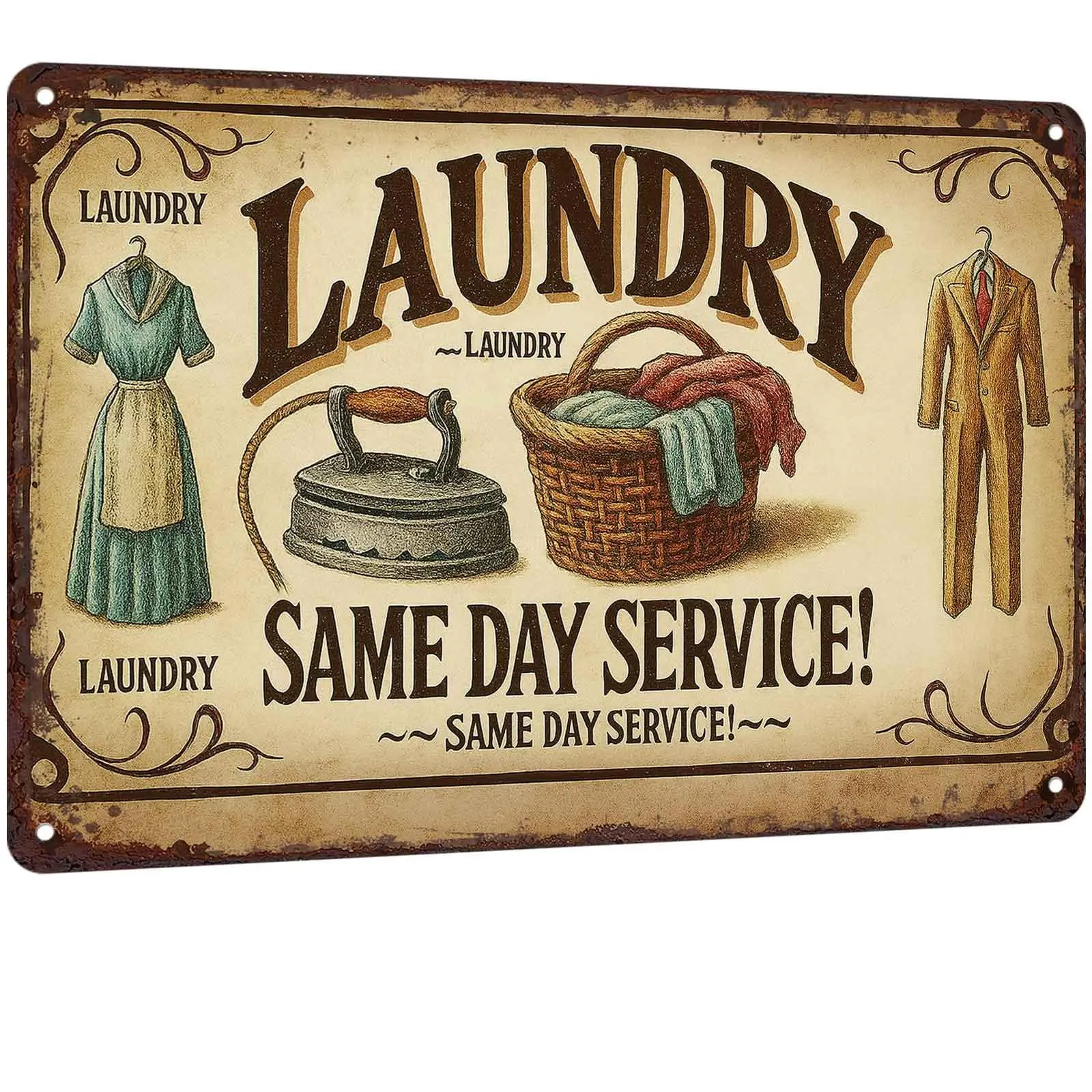 Laundry Same Day Service Vintage Metal Tin Sign 8x12 Inch Retro Wall Decor for Laundry Room Home Kitchen Gift for Laundry Enthusiasts Housewarming