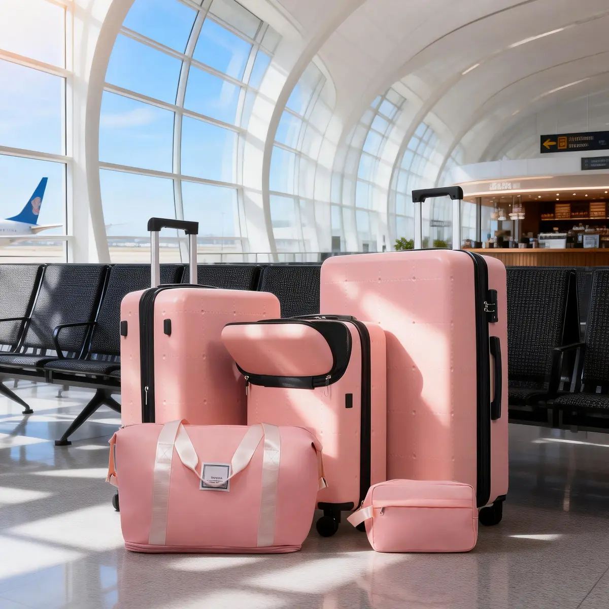 5 Piece Hardside Luggage Set with Duffel & Toiletry Bags, 20" Half-Opening Carry On Luggage with USB Port, Expandable 24" 28" Suitcases, Double Spinner Wheels & TSA Lock, Light Pink