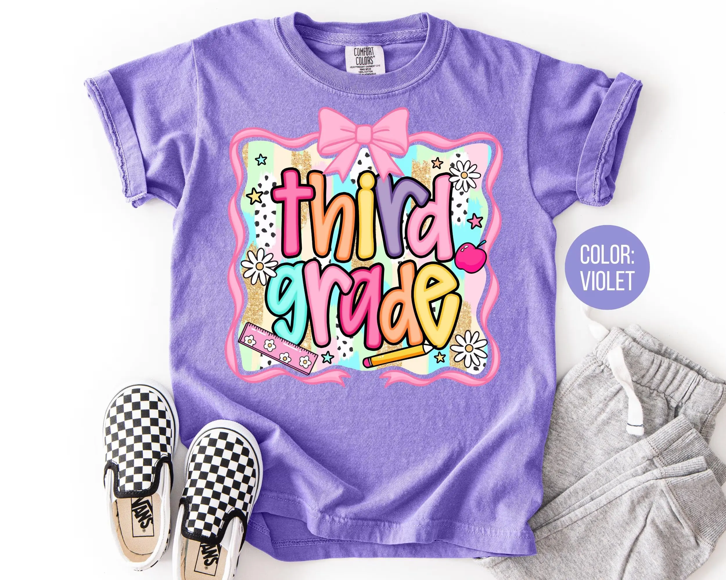 Comfort Colors 3rd Grade Shirt, Coquette Back to School Tee, Preschool Kids Shirt, First Day of School Outfit, Cute Classroom Tee for Girls