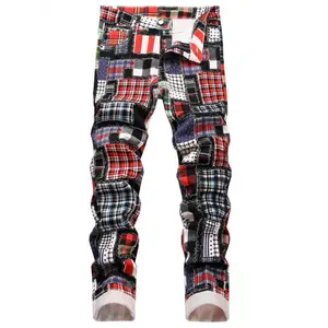 Men's casual printed fabric pattern stretch slim jeans