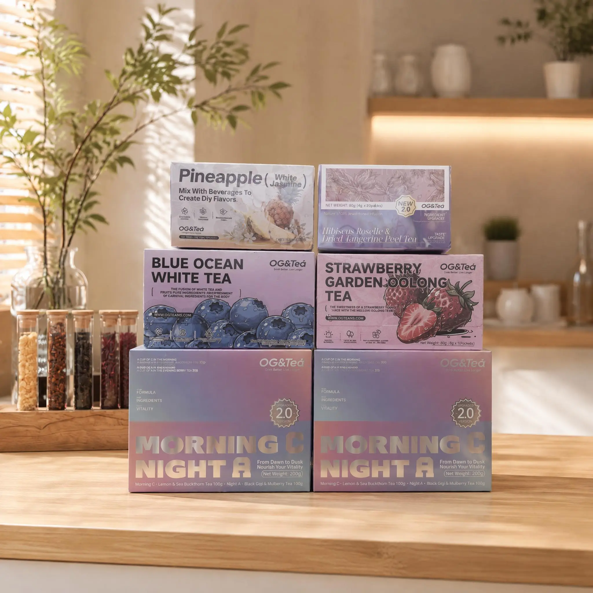 Eve's Recipe Lazy Beauty Lemonade Tea 2 Cartons Morning C Night A+1 Carton Blue Ocean+1 Carton Strawberry+1 Carton Roselle Tangerine Tea+1 Pineapple Tea