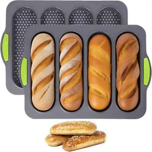 2 Pcs Non-Stick Silicone Bread Loaf Pan 4 Holes Easy Release Baguette Baking Pan for Homemade French Bread Baking Romantic Dinner Tool