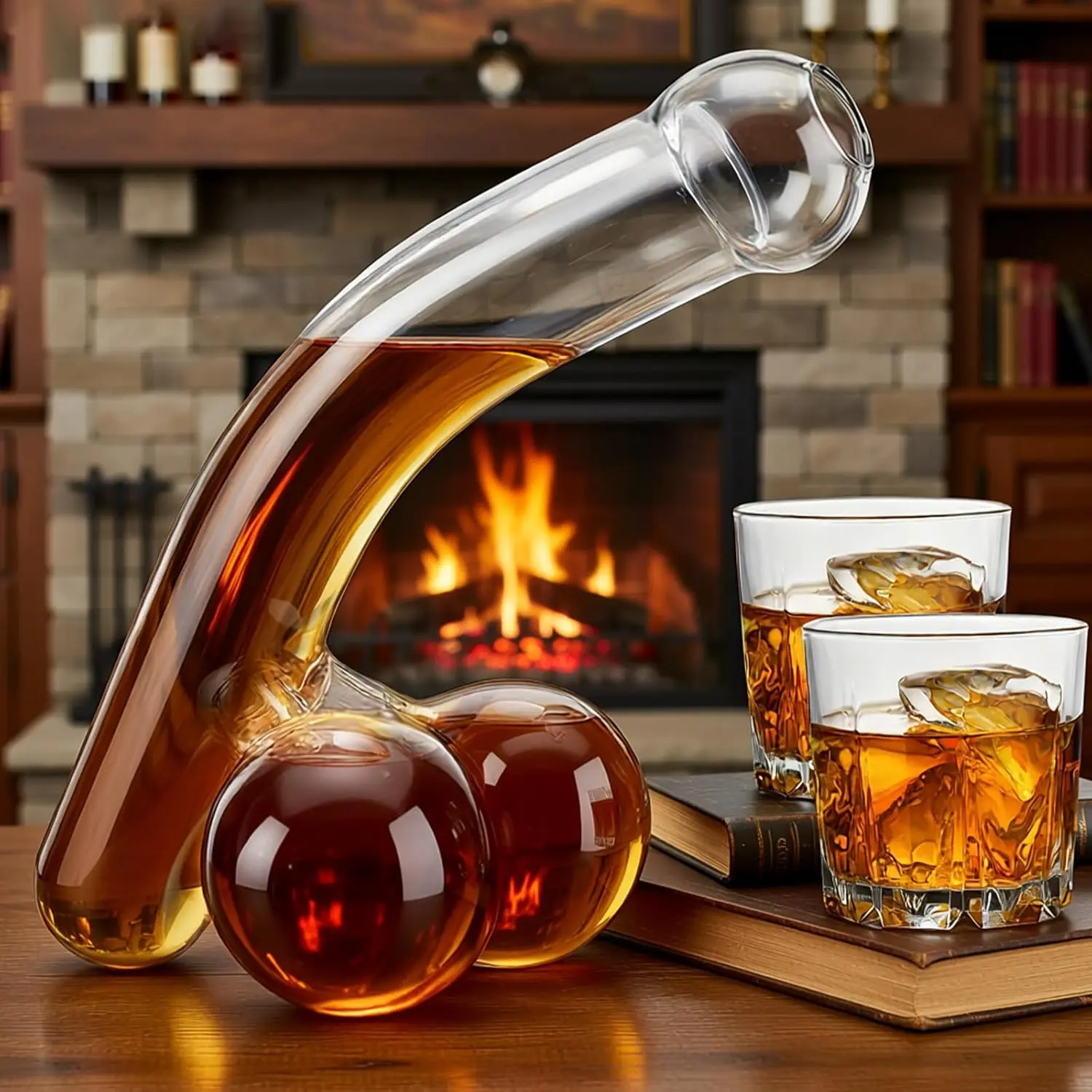Unique Whiskey Decanter with Dual Globe Design, Lead-Free Hand-Blown Glass, 750ml Capacity, Creative Bar Accessories for Men, Bachelor Party Supplies, 12x8 Inches