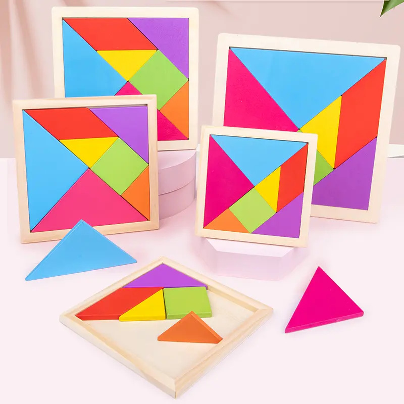 Pine Wood Geometric Tangram Puzzle Toy for 3+ Ages, 3-4 Years Beginners, Multi-Colored Design, High-Quality Materials, Fine Craftsmanship, Varied Sizes, Pattern Paper Included, Safe Edges, Minimizing Injury Risk, Ideal for Birthdays, Christmas, Holidays,