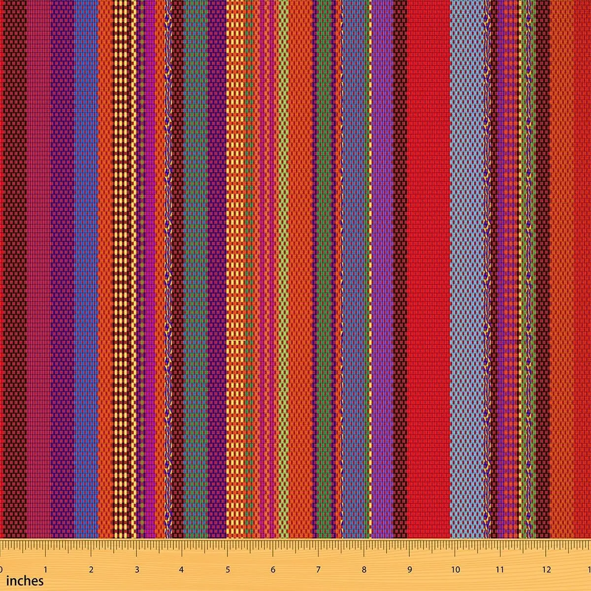 Exotic Stripes Fabric by The Yard,Vintage Mexican Replicate Lines Style Upholstery Fabric,Colorful Stripes Waterproof Fabric, Indoor/Outdoor