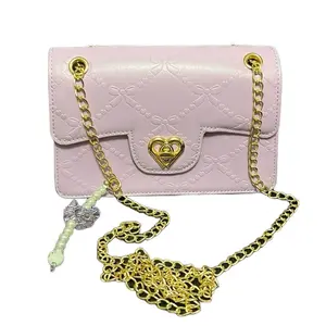 Hand Body Crossover Purse for Wedding Events Party Ect Color Purple with Gold Chain and Heart Charm