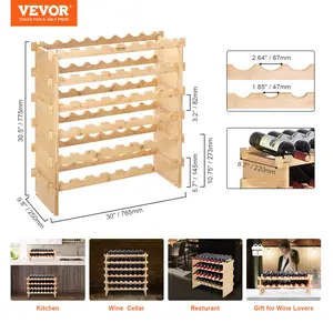 VEVOR 48 Bottle Stackable Modular Wine Rack, 6-Tier Solid Bamboo Wood Storage Racks, Floor Freestanding Wines Holder Display Shelf, Wobble-Free Shelves for Kitchen, Bar, and Cellar (Natural Color)