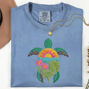 Floral Sea Turtle Embroidered T-Shirt/Sweatshirt/Hoodie – Shirt, Summer Vibes Beachwear, Turtle Lover Gift, Hello Summer Tee