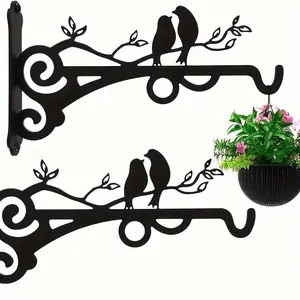 Metal Plant Bracket with Bird Silhouette, Wall-Mounted Hook for Hanging Baskets, Lanterns, and Metal Plant Bracket with Bird Silhouette, Wall-Mounted Hook for Hanging Baskets, Lanterns, and Bird Feeders, Indoor/Outdoor Garden Decor
