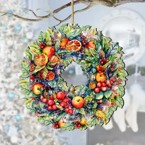 Designocracy 8611071 5 x 5.5 x 0.25 in. Summer Harvest Fruit Wreath Wooden Christmas Decor Ornaments