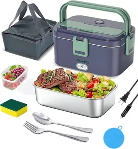 80W Electric Lunch Box for Adults, 1.8 Large Heated Lunch Box, Faster Heating 3 in 1 Lunch Box Warmer, Carry Bag & 2 Cleaning Sponges - Tableware