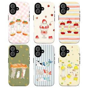 Cute Cat Tough Phone Case Collection, Kawaii Animal Illustration, Strawberry & Fruit Theme, Protective Phone Case Set, gift for her for him