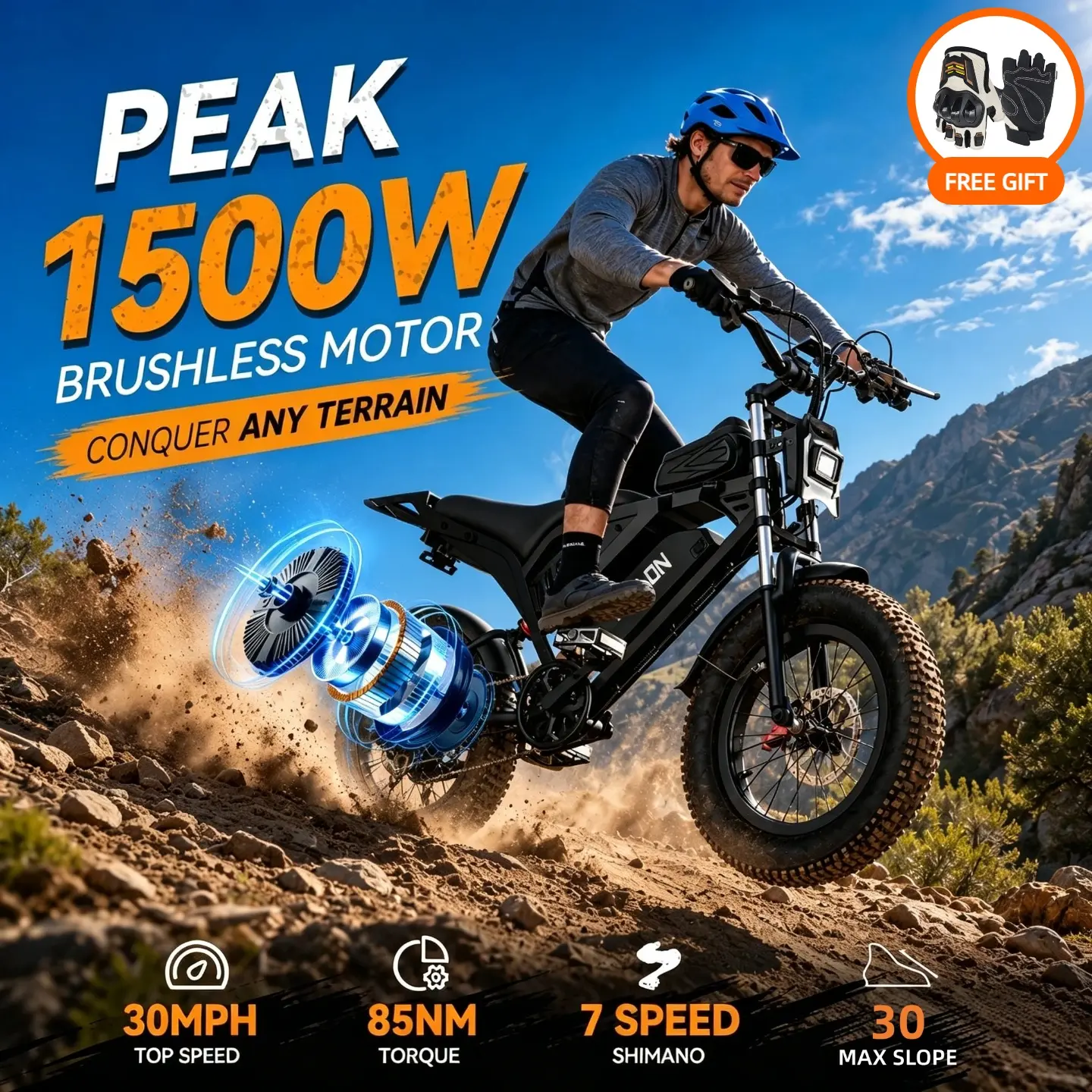 YOULON Electric Bike for Adults, 1500W Peak Brushless Motor 30MPH , 48V 23Ah Battery, 20" Fat Tire Ebike, Up to 50KM/H, 30° Climb,  7-Speed, Shock Absorption, Off-Road E-Bike with Long Range & All-Terrain Performance tiktokshopspringglowup tiktokshopsprin