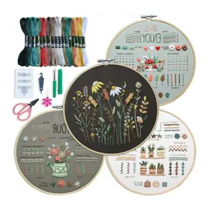 4Pcs Floral Patterns Embroidery Kit for Beginners & Adults, 33-Stitch Practice Samplers, Pre-Stamped Patterns, 7.8 inch Hoop, Floss & Needles, DIY Needlework Gift (Excluding instruction manual) - Home Improvement.
