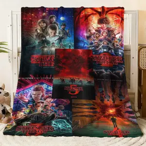 Stranger Things Collage Flannel Blanket - Soft Fleece Throw Featuring Iconic Scenes & Characters, Ideal for TV Show Fans, Cozy Warm Blanket for Couch, Bed, or Travel