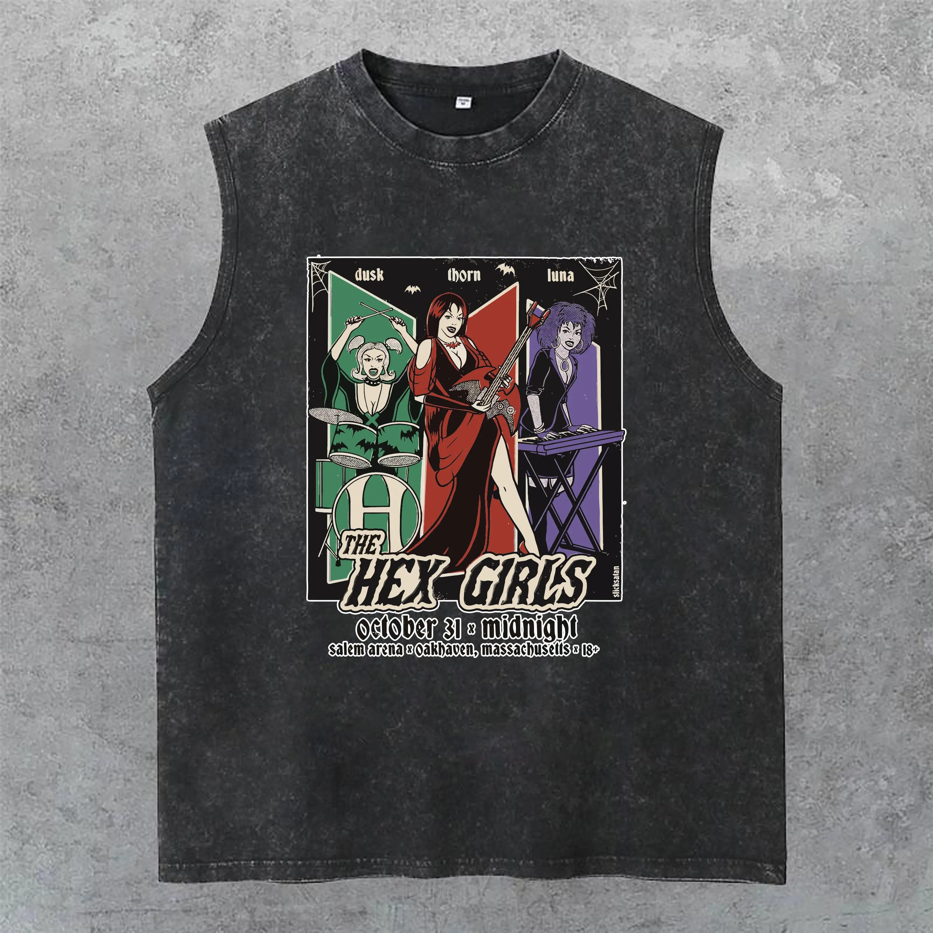 The Hex Girls Tour Washed Tank Top, Hex Girls Concert, Retro Halloween, Gym Essential, Vintage Casual Crewneck Short Sleeves Menswear T-shirts Classic Cotton Fabric Streetwear