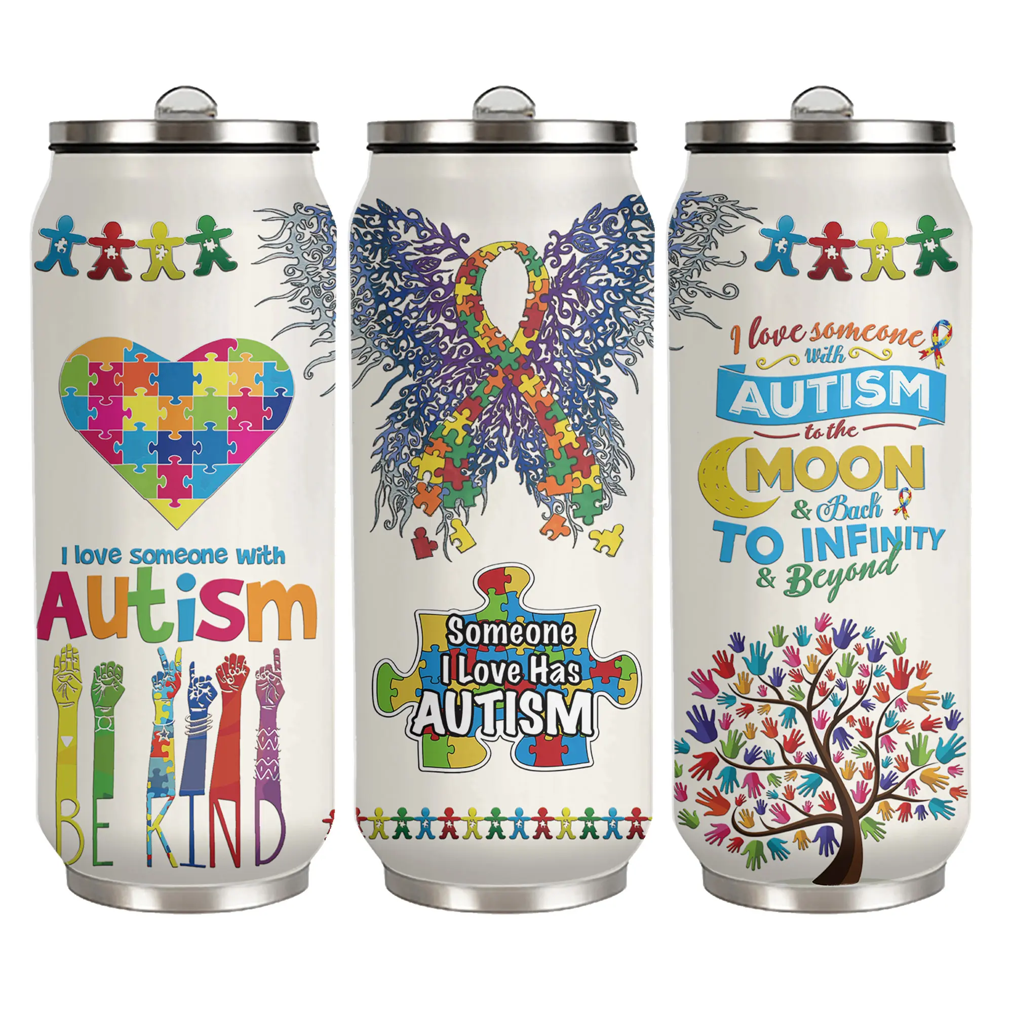 Autism Awareness Tumbler 17oz with Leakproof Straw Lid - Insulated Puzzle Cup, Support Gift for Special Needs Moms