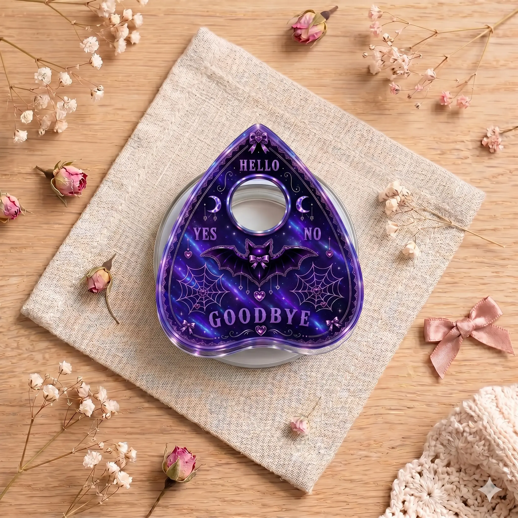 Magnetic Phone Grip Purple Planchette Design, Spooky Bat Galaxy Phone Stand Holder, Witchy Removable Magnet Griptok For iPhone Android