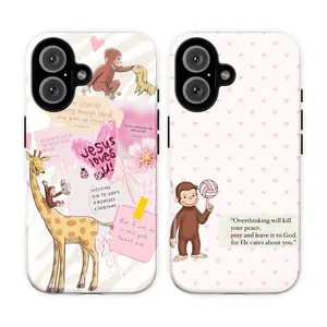 Cute Bible Verse Curious Monkey Phone Case for IP 17 16 15 14 13 12 11 Pro Max XR Xs, Jesus Love You Curious George Phone Case, Playful George Monkey Tough Case Collection, GOD Religious Christian Phone Case Clear