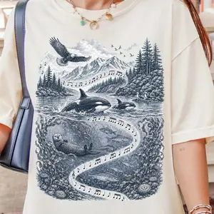 Comfort Colors Ocean Wildlife Symphony Shirt Vintage Coastal Nature Graphic Tee Oversized Relaxed Fit Pacific Northwest Vibe - Eli Deal Power