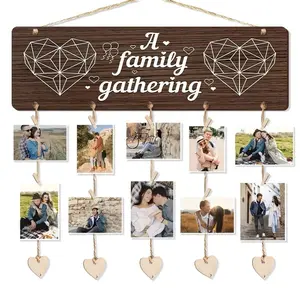 Wooden Photo Hanging Display Sign, Hanging Decor, 1 Set Wood Grain Photo Display Sign with Clip & Rope, Cherished Memories Display for Grandparents, Personalized Birthday Gift