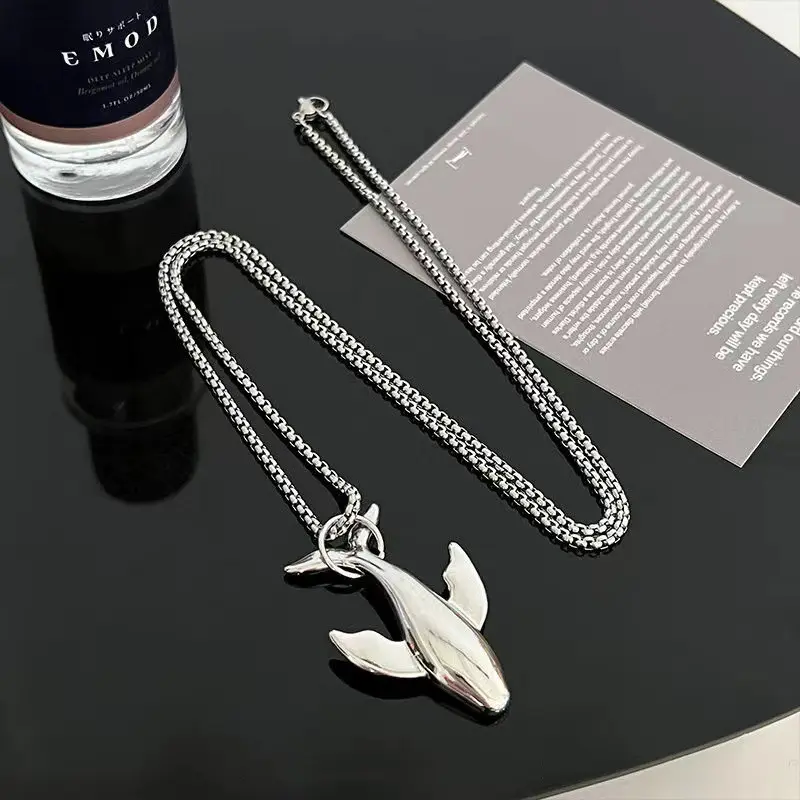 Whale Animal Pendant Necklace, Casual Stainless Steel Long Sweater Chain for Women's Daily Fashion Accessories, Chain & Link, Small Whale Pendant, Fashion Small Whale