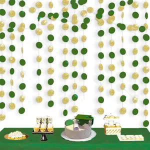 2pcs Glitter Green Gold Paper Circle Garlands for 2026 Graduation Birthday Party St. Patrick's Day Decorations