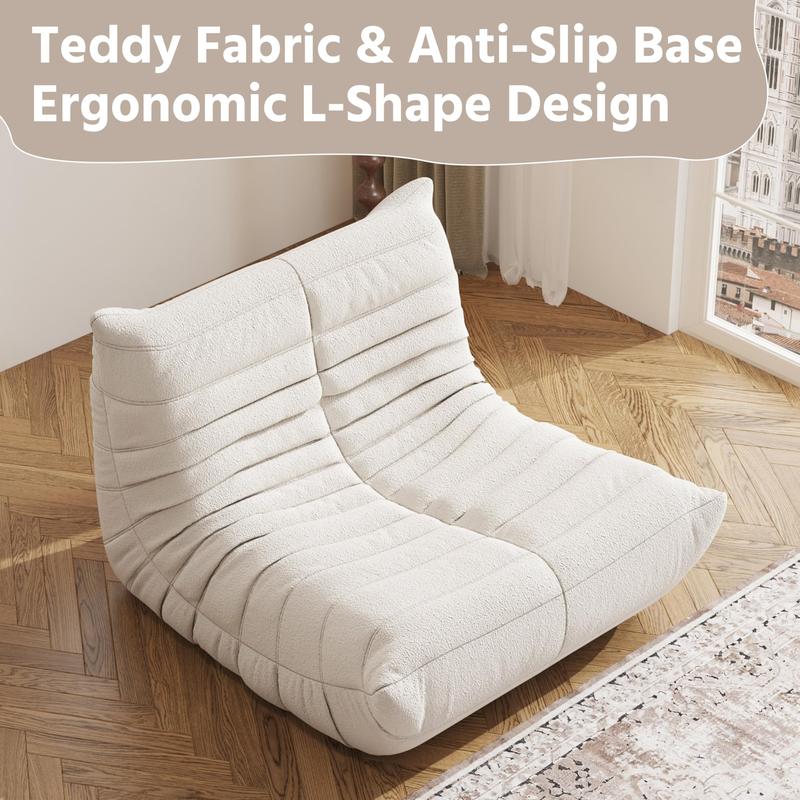 Togo Sofa for Adults 1/2/3 Seater Bean Bag Chair Sofa Fireside Chair Lazy Sofa Chair with High Density Comfortable Foam Modern Bean Bag for Living Room Bedroom Office Beige Beanbag Cushion Beanbag Lounger