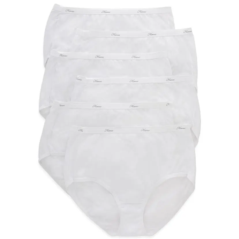 Hanes Women's High-Waisted Brief Panties, 6-Pack, Moisture-Wicking Cotton Brief Underwear, Color White