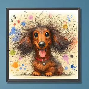 DIY Oil Paint By Numbers Kit with Numbered Grid, 40x40cm Dachshund Canvas Picture, DIY Painting Supplies for Home Decor