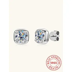 S925 Sterling Silver Square Shaped Synthetic Moissanite Earrings, Fashionable Jewelry for Women & Girls, Trendy All-match & Exquisite Jewelry for Birthday Gift