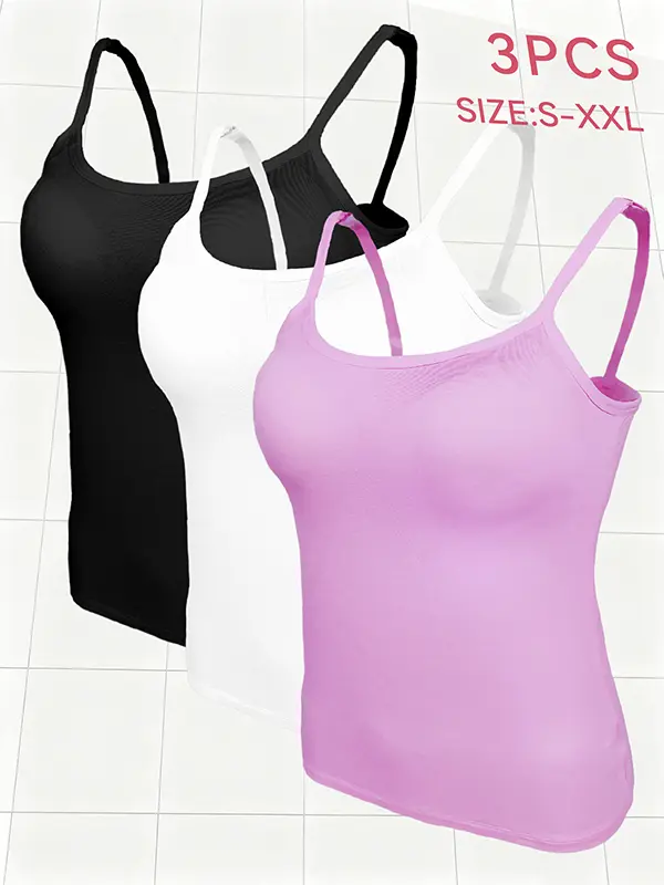 3-Pack Modal Camisole Tank Top with Chest Pads Basic Versatile Solid Color Layering Shirt for Women S-XXL Casual Sleeveless Womenswear
