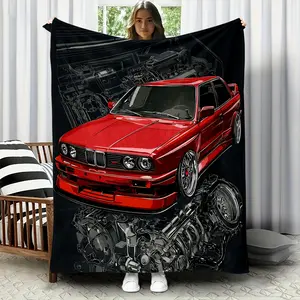 Car Printed Flannel Blanket Polyester Soft Warm Decorative Throw for Bed Sofa Travel Office Adult Gift Multiple Sizes Available