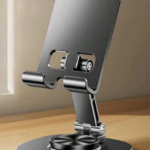 Cellphone iPad Tablet Stand - Metal Foldable Rotating Adjustable Stand for Home Office Desk Accessories with Smartphone Mount Functionality - Folding
