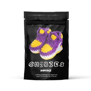 The CHIBIES Crochet Kit, Retro Purple And Gold Bred Knitted Sneakers Pattern,  Amigurumi Bundle For Beginners + DIY Learn To Crochet Supplies And Video Tutorial, Crafting Challenge For A Cause, Easy To Follow Patterns, Pre-started Pieces and Hooks