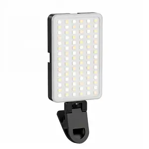 90 LED beads, three color temperature options, rechargeable selfie light, clip-on fill light for mobile phones, laptops and tablets, portable lamp ideal for video conferencing, live streaming, makeup and photography.