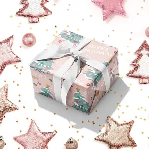 RUSPEPA Christmas Wrapping Paper | Christmas Trees, String Lights & Festive Text Patterns - Ideal for Christmas Decor, Gift Wrapping, Cozy Theme Parties, DIY Crafts, Xmas Gifts, Girly Christmas, Holiday Decor, Festive Wrapping - 17 Inches ×32.8 Feet