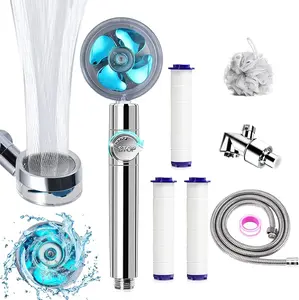 High Pressure Turbo Fan Shower Head, 360° Rotating Handheld Hydro Jet with Hose, Filter, and Loofah