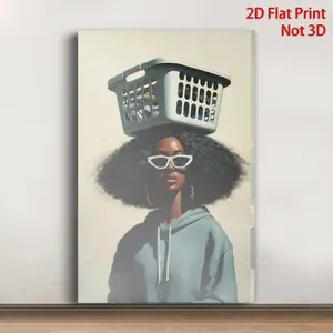 1pc Doing Laundry Canvas Painting - Classic Modern African American Art, 1" Thick Wood Frame, Flat Wrapped Canvas Print, Ready-to-Hang Wall Decor for Living Room, Bathroom, Bedroom, Kitchen, Office - Beige & Brown Tones, Minimalist Home Decor Gift, H