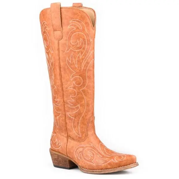 Womens Roper Tan With All Over Western Stitch Ryder Boots