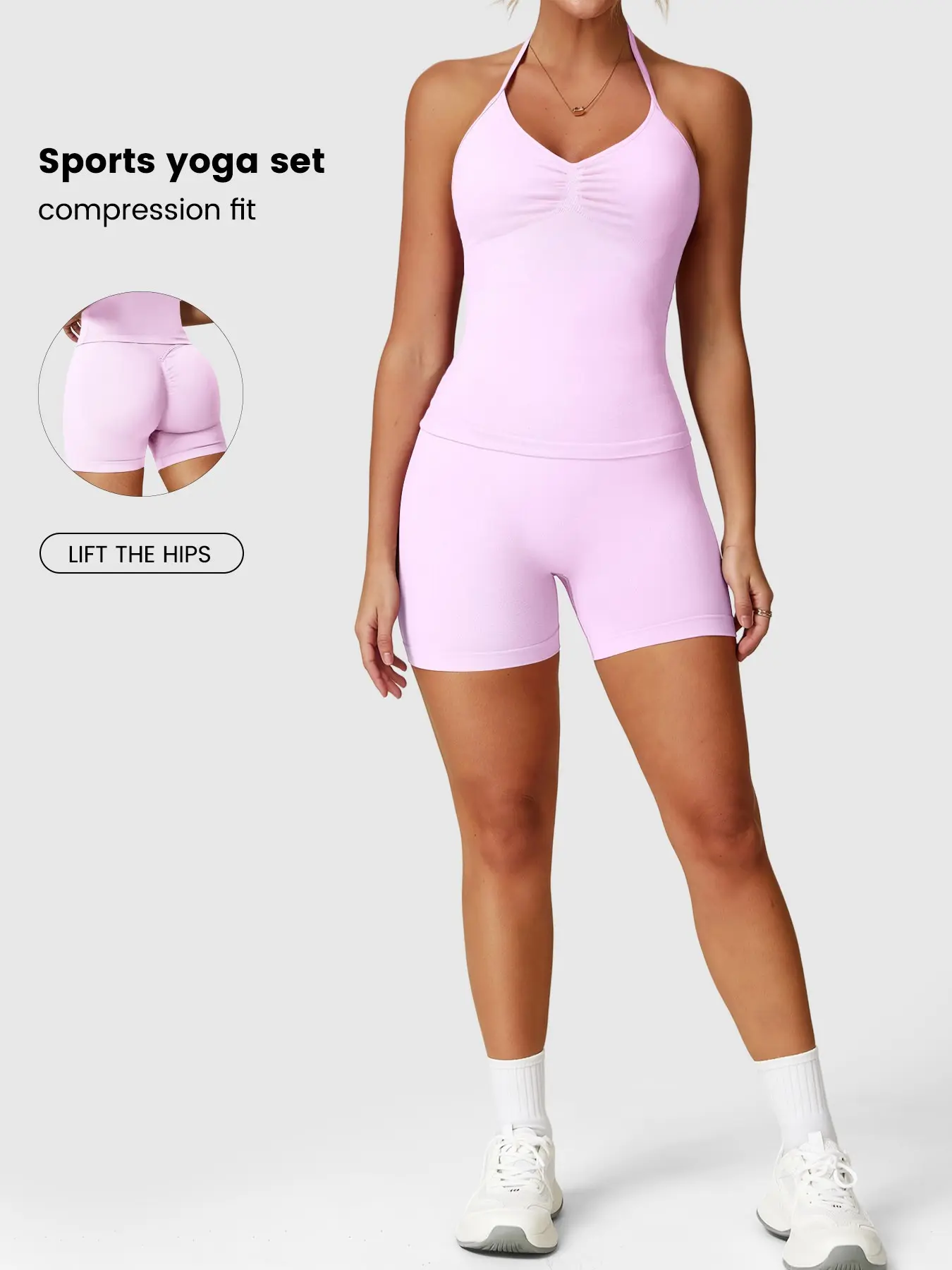 Women's Sportswear Set, Lightweight Compression Activewear, Gym Workout Clothes, Athletic Workout Clothing, Sleeveless High-Waisted Butt-Lifting Shorts & Tank Top, Above-The-Knee Yoga Outfit Yoga Fitness for All Seasons