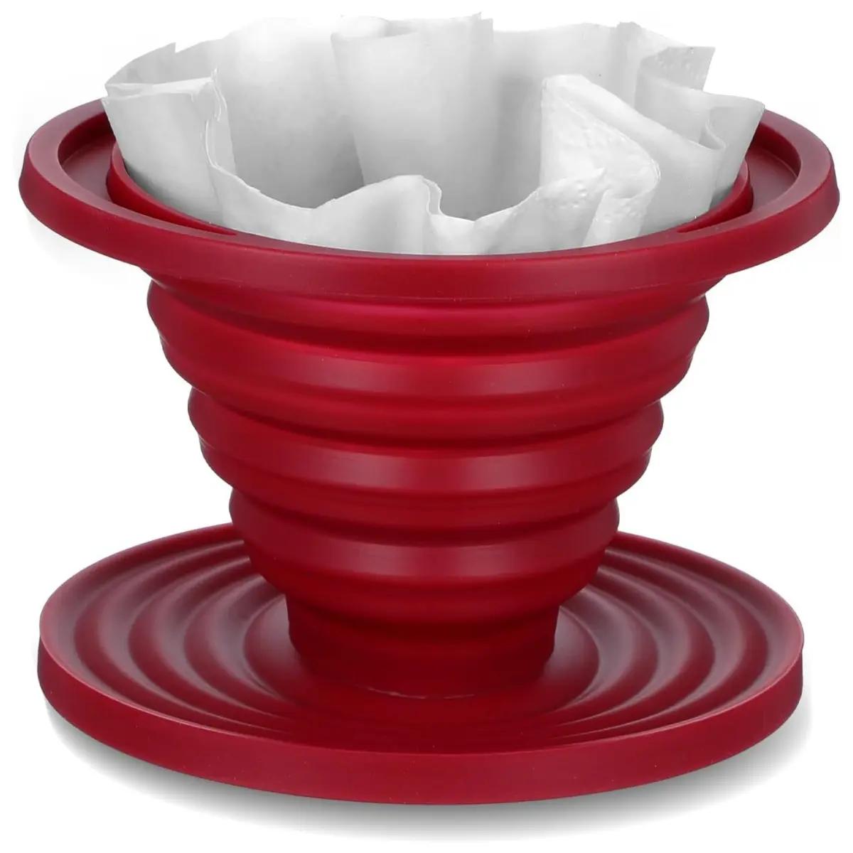 Collapsible Pour Over Coffee Dripper, Reusable Silicone Filter Holder, Travel Portable Pour Over Coffee Maker for Camping Picnic Party Traveling Office (Red)