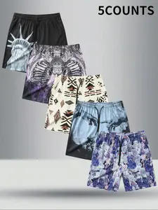 Men's All Over Print Drawstring Waist Shorts, Regular Fit Casual Pocket Beach Shorts for Summer, Men's Bottoms for Daily Wear
