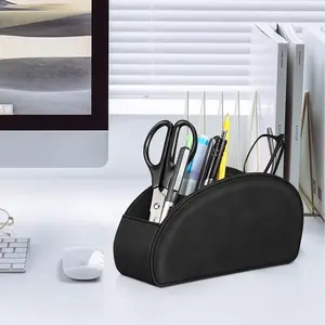 PU Leather Remote Control Holder, Five-Grid Multi-Functional Organizer for TV DVD Multimedia Devices, Stationary Organizer Holder, Universal Compatibility Storage Box