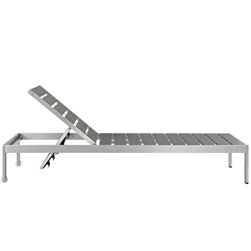 Modway Shore Outdoor Patio Aluminum Chaise in Silver Gray