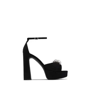 Caitelyn Embellished Bow Platform Block Heels - Black