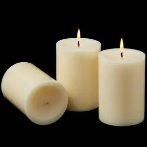 3x4 Inch  Pillar Candles, Set of 3 Wax, 56 Hours Long , Unscented and Dripless Pillar Candles Bulk for Christmas Lights, Wedding, Parties, Spas,  Decorative