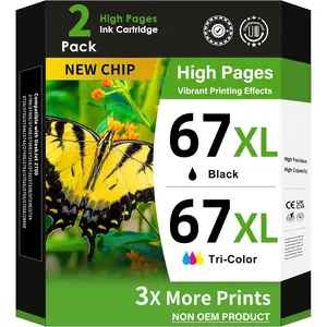 67 Ink Cartridges Black/Color Combo Pack  for  Ink 67  67XL Ink Works for  DeskJet 2855e 2827e 2800e 4255e 2755e 2700 4155e 4227e 2700e 2734e 2852e Envy 6055e 6000 6400 6455e Printer